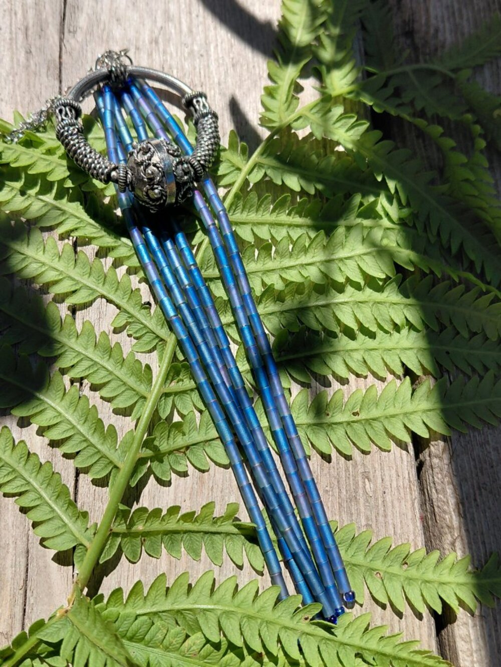 Silver-Tone Blue Tassel Pendant Necklace